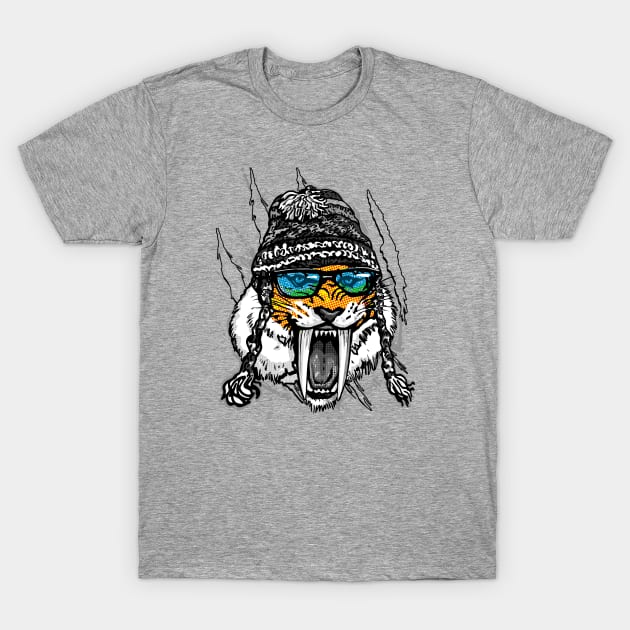 Saber-Toothed Tiger Winer Beanie T-Shirt by Mudge